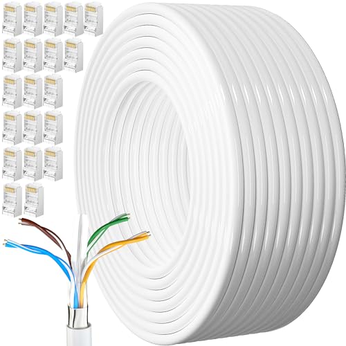 Lan Kabel 100 Meter, Cat 6 Verlegekabel 100m Netzwerkkabel Weiß Outdoor Lange Außenbereich Installationskabel Wasserdicht Patchkabel Ethernet Kabel FTP 23AWG Geschirmt Rj45 Gigabit Internetkabel von MEIPEK