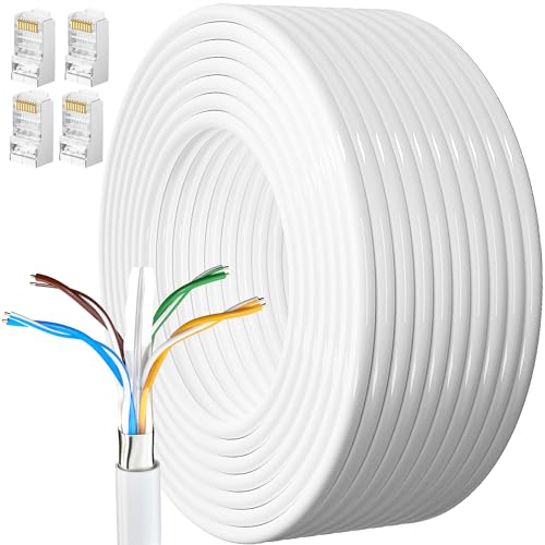 Lan Kabel 15 Meter, Cat 6 Verlegekabel 15m Netzwerkkabel Weiß Outdoor Lange Außenbereich Installationskabel Wasserdicht Patchkabel Ethernet Kabel FTP 23AWG Geschirmt Rj45 Gigabit Internetkabel von MEIPEK