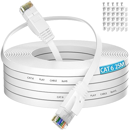 LAN Kabel 25 Meter Flach, Cat 6 Wlan Kabel 25M Netzwerkkabel High Speed Weiß Ethernet Kabel Weiss RJ45 Kabel Dünn Internetkabel 1Gbit/s Patchkabel Gigabit Lankabelverlaengerung für Router, Modem von MEIPEK