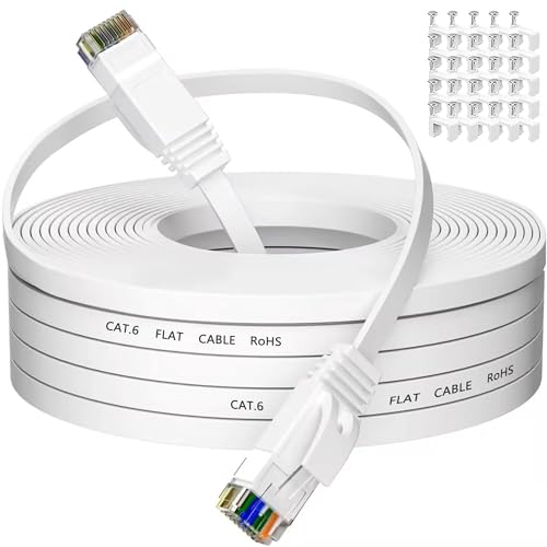 LAN Kabel 25 Meter Flach, Cat 6 Netzwerkkabel 25m High Speed Weiß Ethernetkabel Weiss RJ45 Kabel Dünn Internetkabel 1Gbit/s Patchkabel Gigabit Lankabelverlaengerung für Router, Modem von MEIPEK
