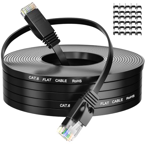 Lan Kabel 30 Meter Cat 6, Flach Wlan Kabel High Speed Netzwerkkabel Dünn Lankabelverlaengerung 30m Gigabit Ethernetkabel Schwarz Internetkabel Rj45 Patchkabel für Router Modem von MEIPEK