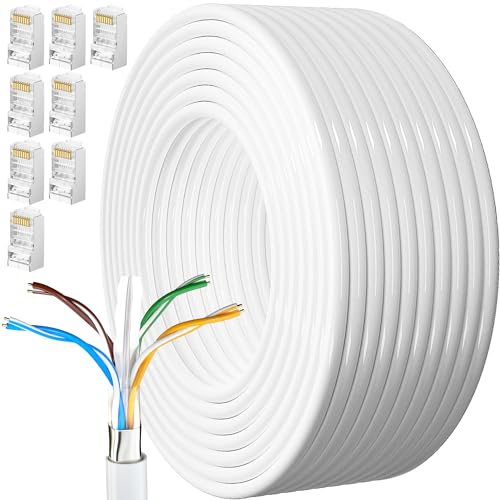 Lan Kabel 40 Meter, Cat 6 Verlegekabel 40m Netzwerkkabel Weiß Installationskabel 23AWG Patchkabel Ethernetkabel FTP Geschirmt Rj45 Gigabit Internetkabel Hohe Geschwindigkeit Wlan Kabel von MEIPEK