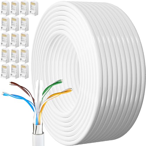 Lan Kabel 80 Meter Cat 6 Verlegekabel 80m Netzwerkkabel Weiß Outdoor Lange Außenbereich Installationskabel Wasserdicht Patchkabel Ethernet Kabel FTP 23AWG Geschirmtes Rj45 Gigabit Internet Kabel von MEIPEK