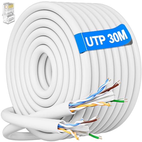 Lan Kabel 30 Meter, Cat 6 Netzwerkkabel Verlegekabel Weiß Ungeschirmt Lange Netzwerk Installationskabel Patchkabel 30 Meter Ethernet Kabel UTP 23AWG Rj45 Gigabit Internet Wlan Kabel von MEIPEK