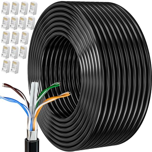 MEIPEK Cat 6 Netzwerkkabel 80m Outdoor Lan Kabel Verlegekabel 80 Meter Schwarz Wlan Kabel Geschirmt Lange Ethernet Kabel Installationskabel Patchkabel CCA FTP 23AWG RJ45 Gigabit Internetkabel von MEIPEK