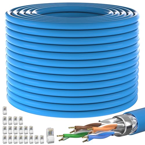 LAN Kabel 150 meter Outdoor, Cat 7 Netzwerkkabel Verlegekabel 150m Außen Ethernet Kabel, Hochgeschwindigkeits SFTP Geschirmt Internet Kabel, Gigabit Zuschneidbares Patchkabel, 20 freie RJ45-Stecker von MEIPEK