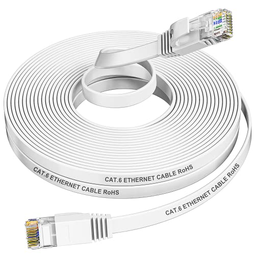 MEIPEK LAN Kabel 10 meter Weiß, CAT6 Flach Netzwerkkabel 10m, Gigabit Ethernet Kabel kompatibel mit Cat.5/Cat.5e, RJ45 Internet Patchkabel für Router Modem Switch PC Smart-TV-box PS5/PS4 Xbox von MEIPEK