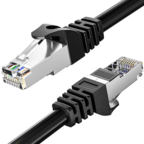 MEIPEK Lan Kabel 5 Meter Cat 6 Verlegekabel 5m Netzwerkkabel Schwarz Outdoor Außenbereich Installationskabel Wasserdicht Patchkabel Ethernet Kabel FTP 23AWG Geschirmt Rj45 Gigabit Internet Kabel von MEIPEK