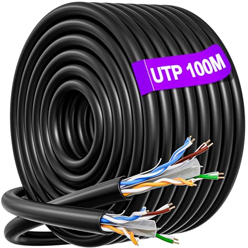 100m Cat 6 Verlegekabel Outdoor schwarz 23AWG UTP LAN Kabel 250MHz 1Gbps Netzwerkkabel 100m Massen Installation Ethernet Patchkabel Roh-/Erdverlegung Datenkabel für Außenbereich, RJ45 Wlan Kabel von MEIPEK