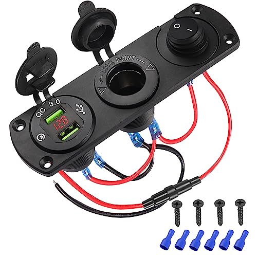 MEIRIYFA 12V RV Zigarettenanzünder Steckdose für Auto Dual QC 3.0 USB Steckdose Panel RV Steckdose Wasserdichte Ladegerät Vorverdrahtet 3 in 1 mit Digital Voltmeter/Schalter für Marine Boot von MEIRIYFA