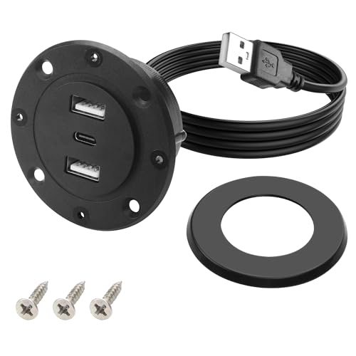 MEIRIYFA 3-in-1 Desktop Power Embedded Ladegerät, USB/Typ C Desktop Station Halterungen Laden Dual USB Multifunktionaler Schreibtisch USB Hub mit 2M Netzkabel für Schreibtische, Möbel von MEIRIYFA