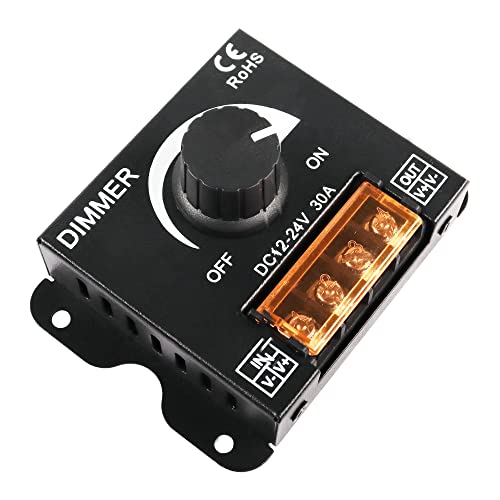 MEIRIYFA DC 12 V-24 V 30 A LED-Lichtleisten-Dimmer, PWM-Dimm-Controller mit An-/Aus-Schalter und Aluminiumgehäuse für 5050 3528 LED-Lichtstreifen, Helligkeit einstellen von MEIRIYFA