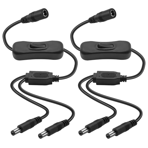MEIRIYFA DC 5521 Y Splitter Stromkabel, DC 5.5mm x 2.1mm 1 Buchse zu 2 Stecker Y Splitter Verlängerungskabel mit Schalter für CCTV-Sicherheitskameras, LED Streifen Lichter etc. (2Pack, 48cm) von MEIRIYFA