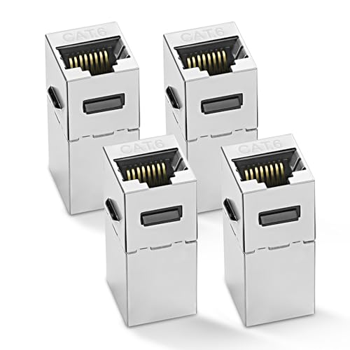 MEIRIYFA RJ45 Cat6 geschirmter Inline Koppler, Ethernet Cat 6 Buchse zu Buchse Keystone Jack 1000Mbps 8P8C gerader modularer Stecker für Cat6A/6/5e/5 Netzwerkkabel - 4 Stück, Silber von MEIRIYFA