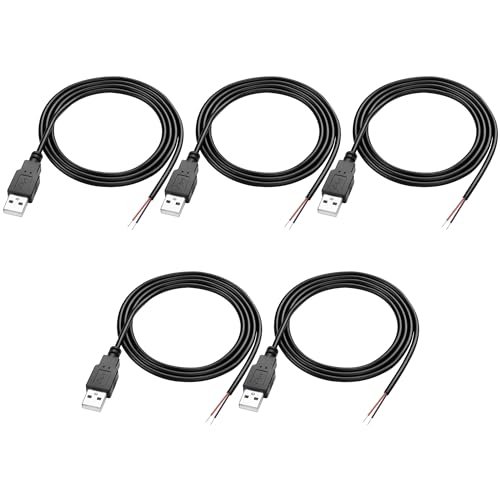 MEIRIYFA USB 2.0 Pigtail Kabel Stecker 2-Pin Open End Bare Wire, USB A Stecker zu 2-Pin Bare Wire Verlängerungskabel 24AWG 5V 2.5A 2 Cores Draht für DIY Ersatz Reparatur - 1M (5 PCS) von MEIRIYFA