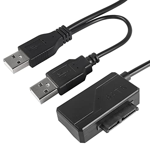 MEIRIYFA USB 2.0 auf SATA 13Pin (7+6) Slimline Kabel, Dual USB 2.0 auf SATA Festplatte Adapter Konverter – 40 cm von MEIRIYFA