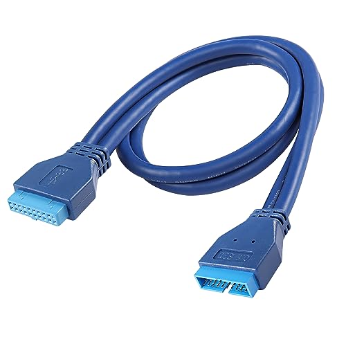 MEIRIYFA USB 3.0 Header Verlängerungskabel, Motherboard USB 3.0 20 Pin/19 Pin Stecker auf Buchse Verlängerungskabel 5Gbps High-Speed Anschluss (Blau, 0.5M) von MEIRIYFA
