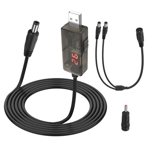 MEIRIYFA USB DC 5V zu 12V Step Up Adapter Konverter Kabel, USB zu DC 5.5x2.1mm 3.5x1.35mm USB Boost Kabel mit LED-Spannungsanzeige für Router, Lautsprecher, Kamera, Schreibtischlampe, Mini Fan (1M) von MEIRIYFA