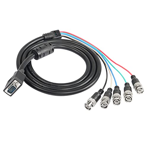 MEIRIYFA VGA zu BNC Videokabel, HD15 VGA zu 5 BNC RGB Stecker Koaxial Hohe Auflösung für HDTV Monitor Kabel (schwarz) - 1.5M von MEIRIYFA