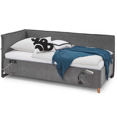 Bett mit Stauraum Ollie | 120 x 200 cm | mit Rückenlehne | Grau von MEISE