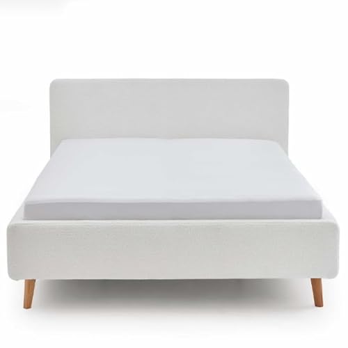 Doppelbett Dalila, 180 x 200 cm, Teddy-Stoff, mit Stauraum – Weiß von MEISE