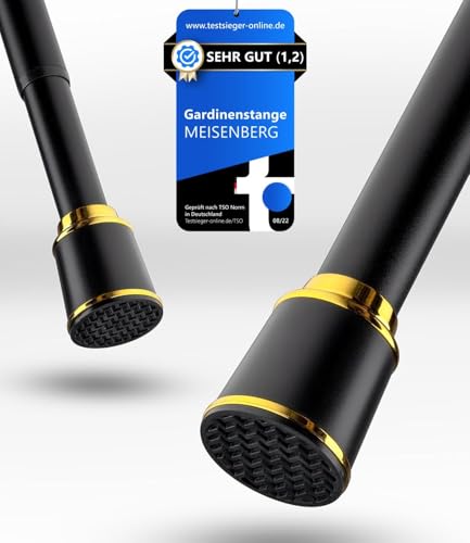 MEISENBERG Gardinenstange Ohne Bohren 220-270 cm Ø32mm, Schwarz – Teleskopstange, Klemmstange Ausziehbar, Vorhangstange Zum Klemmen – Ideal für Vorhang & Gardinen von MEISENBERG