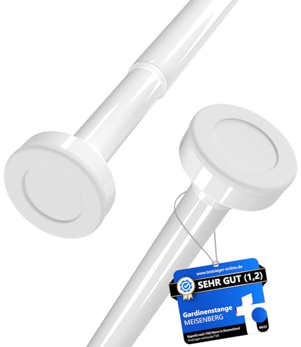 MEISENBERG Duschvorhangstange ohne Bohren 90-160cm, Weiß, Ø 25 mm, Gardinenstange Klemmen - Klemmvorhangstange für Fenster, Raumteiler und Küche - 2Stück von MEISENBERG