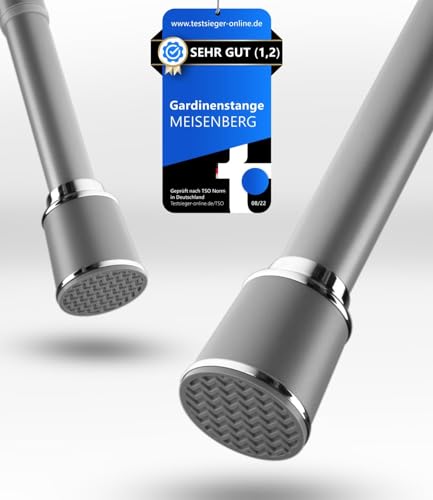 MEISENBERG Teleskopstange zum Klemmen 87-120cm, Grau, Ø 32 mm, Klemm Gardinenstange ohne Bohren - Vorhangstange für Fenster, Raumteiler und Küche von MEISENBERG