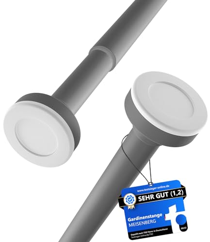 MEISENBERG Spannstange ohne Bohren 140-250cm, Grau, Ø 25 mm, Gardinenstange zum Klemmen - Vorhangstange für Fenster, Raumteiler und Küche - 2Stück von MEISENBERG