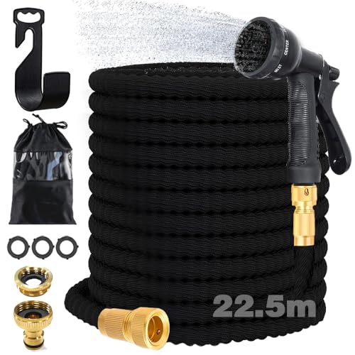 Gartenschlauch Flexibel,Wasserschlauch Flexibel 22.5m Maximal,Flexschlauch Garten mit 8 Sprühfunktionen,1/2" 3/4" Adapter und WandhalterungKnickfrei,für Gartenbewässerung,Autowäsche,etc von MEISHANG
