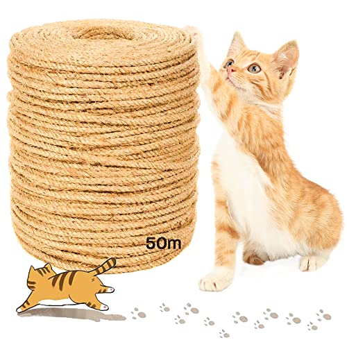 50M Seil für Katzenbaum,Katzen Kratz Seil,Sisal Schnur,Sisal Kratzbaum Ersatz für Katzen,Kratzbaum,Kratzseil,Haushalt,Garten,DIY,Dekoration von MEISHANG