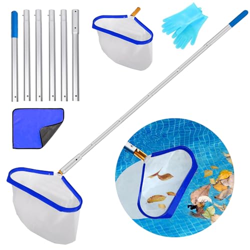 Pool Kescher,Teich Kescher mit 2.1M Verstellbarem Stab,Laubkescher Pool mit Aluminiumrahmen,Poolkescher,Bodenkescher Pool,Pool kescher Tief, Poolreinigung Feinmaschig für Schwimmbad,Aquarium,Spa(Blau) von MEISHANG