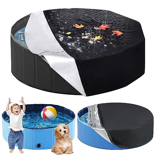 MEISHANG Rund Poolabdeckung,Abdeckung für Hundepools,Faltbarer UV Beständiges Schwimmbadabdeckung für Hund und Kinderpool Mit Kordelzug (Schwarz/160-30) von MEISHANG