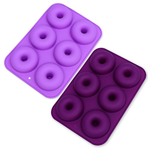 MEISO 6-Slot Silikon Antihaft Donut Formen 2er Set 2 für Kuchen, Kekse, Bagels, Muffins (Dark Purple & Light Purple) von MEISO