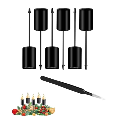 MEISO 6 Stück Adventskranz Kerzenhalter, Kerzenstecker Metall, Retro Stabkerzenhalter kerzenhalter mit kurzem Dorn für Adventsgirlande Blumentopf Weihnachtsdekoration(Schwarz) von MEISO
