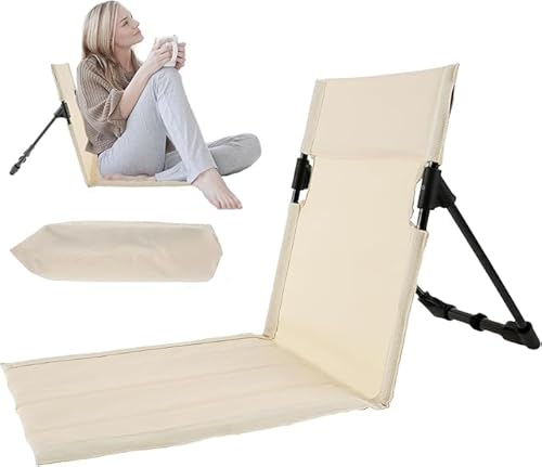 MEISO Strandmatte mit Rückenlehne, Klappbar Strandstuhl, Tragbare Strandliege Faltbarer, Campingstuhl Liegestuhl für Picknick, Garten, Wandern (Beige) von MEISO