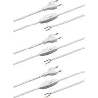 Meister - Euro-Zuleitung mit Schalter - 2 Meter - weiß - 3 Stück im praktischen Set - Kunststoffleitung H03VVH2-F2X0,75 - 2 Adern - IP20 / von MEISTER