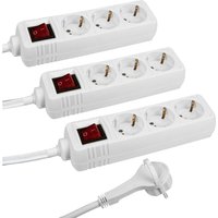 Meister Steckdosenleiste 3-fach - 3 Stück - Extraflacher Stecker - 2 m Kabel - weiß - IP20 Innenbereich - Beleuchteter Schalter / Mehrfachsteckdose / von MEISTER