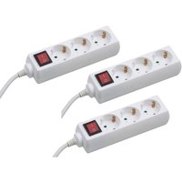 Steckdosenleiste 3-fach - 3 Stück - 3 m Kabel - weiß - Kunststoffleitung - IP20 Innenbereich - Schalter / Steckerleiste / Mehrfachsteckdose / von MEISTER