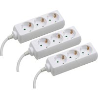 Steckdosenleiste 3-fach - 3 Stück - 5 m Kabel - weiß - Kunststoffleitung - IP20 Innenbereich / Steckerleiste / Mehrfachsteckdose / Tischsteckdose / von MEISTER