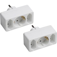 Zwischenstecker 3-fach - 2 Stück im Set - Mit Euro- & Schuko-Steckplatz - weiß - IP20 Innenbereich - Stromsparende Nutzung / Steckdosenadapter / von MEISTER