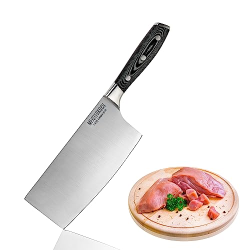 MEISTERKOCH Hackmesser Messer Küchenmesser | 17,5 cm Klinge aus rostfreiem deutschen Edelstahl | ergonomischer Micarta-Griff mit Fingerschutz, 3-fach vernietet von MEISTERKOCH KOCHEN WIE DIE PROFIS