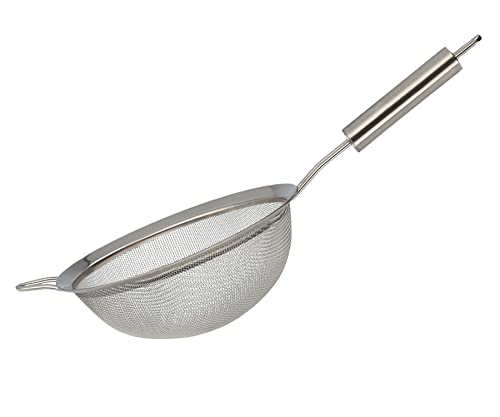 MEISTERKOCH Küchensieb 20 cm aus Edelstahl in silberfarben, feinmaschig, spülmaschinengeeignet, praktische Aufhänge-Öse, Gegengriff zum Einhängen, Seiher/Abtropfsieb von MEISTERKOCH KOCHEN WIE DIE PROFIS