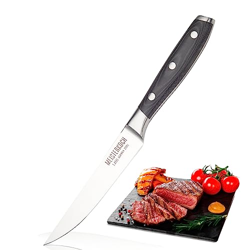 MEISTERKOCH Steakmesser Messer Küchenmesser | 11,5 cm Klinge aus rostfreiem deutschen Edelstahl | ergonomischer Micarta-Griff mit Fingerschutz, 3-fach vernietet von MEISTERKOCH KOCHEN WIE DIE PROFIS