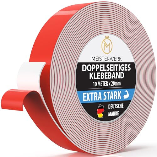 MEISTERWERK Doppelseitiges Klebeband ohne Bohren - [EXTRA STARK] - Universelles Montageband I Doppelseitiges Klebeband stark I Doppelklebeband Klebeband (10m x 20mm) von MEISTERWERK
