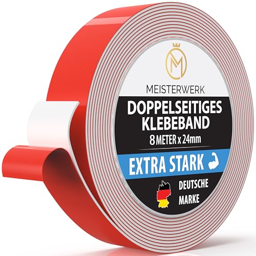 MEISTERWERK Doppelseitiges Klebeband ohne Bohren - [EXTRA STARK] - Universelles Montageband I Doppelseitiges Klebeband stark I Doppelklebeband (8m x 24mm) von MEISTERWERK