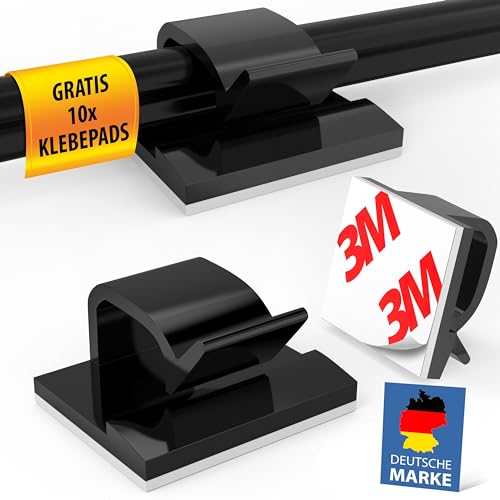 MEISTERWERK Kabelhalter Selbstklebend [STARKER 3M KLEBER] – 100 Stück I (Schwarz) - Kabelclips für Kabelmanagement - Outdoor Kabel Clips mit Klebebändern – Kabelklemmen von MEISTERWERK