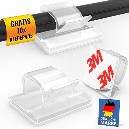 MEISTERWERK Kabelhalter Selbstklebend [STARKER 3M KLEBER] – 100 Stück I (Transparent) - Kabelclips für Kabelmanagement - Outdoor Kabel Clips mit Klebebändern – Kabelklemmen mit von MEISTERWERK