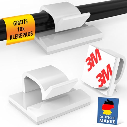MEISTERWERK Kabelhalter Selbstklebend [STARKER 3M KLEBER] – 100 Stück I (Weiß) - Kabelclips für Kabelmanagement - Outdoor Kabel Clips mit Klebebändern – Kabelklemmen von MEISTERWERK