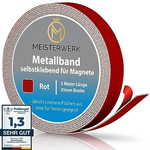 MEISTERWERK Metallband selbstklebend u.a. für Tonies, Magnete & Tonie Tribüne | Metallband mit starkem Schaumstoffkleber | Magnetband selbstklebend | Magnetband | Magnetleiste selbstklebend (3m) von MEISTERWERK